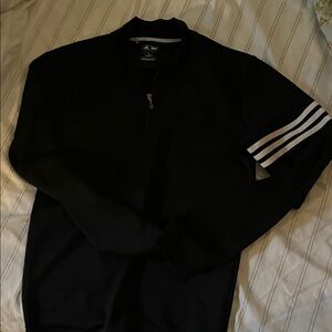 adidas Black Zip-Up Sweater with White Sleeve Stripes